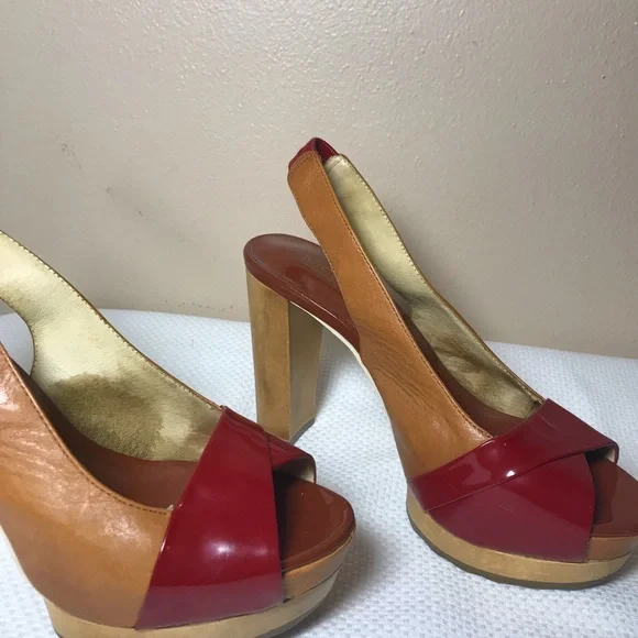 MICHAEL KORS women's platform sandals red/tan Open toe chunky size 6 M - Picture 7 of 14